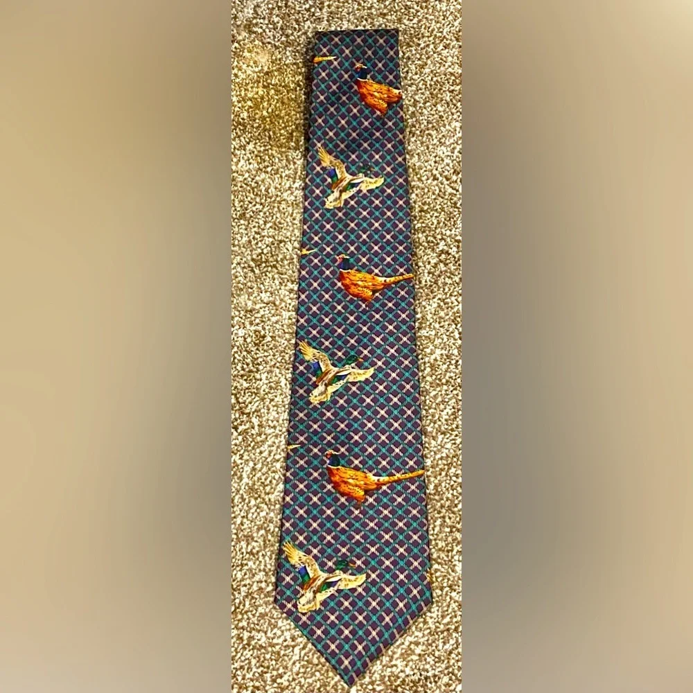 Vintage Chaps Ralph Lauren Silk Necktie  Pheasant Handmade in USA 57